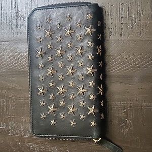 Jimmy Choo Black Wallet with Gold Star Studs